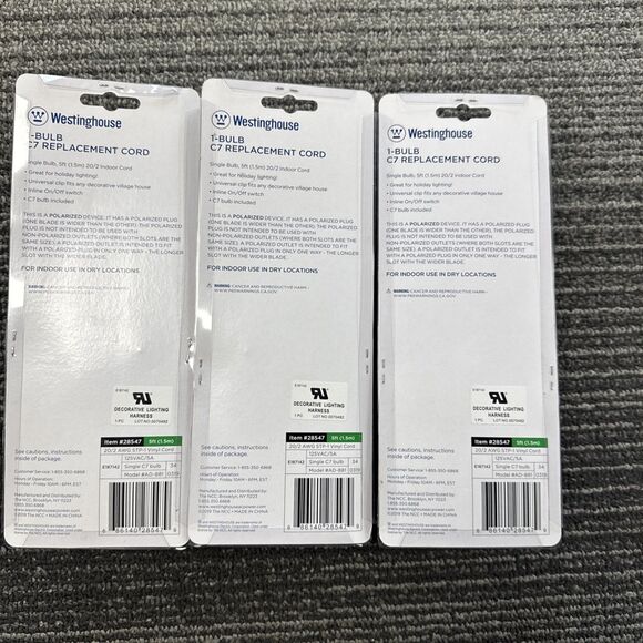 Westinghouse 3Pk Bulb Replacement Cord Replacement Cord White PVC - Picture 11 of 11